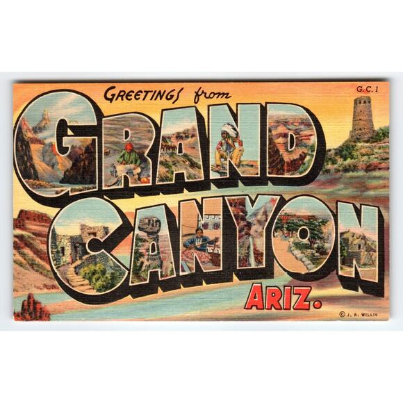 Greetings From Grand Canyon Arizona Large Big Letter Linen Postcard Curt Teich - Picture 1 of 2